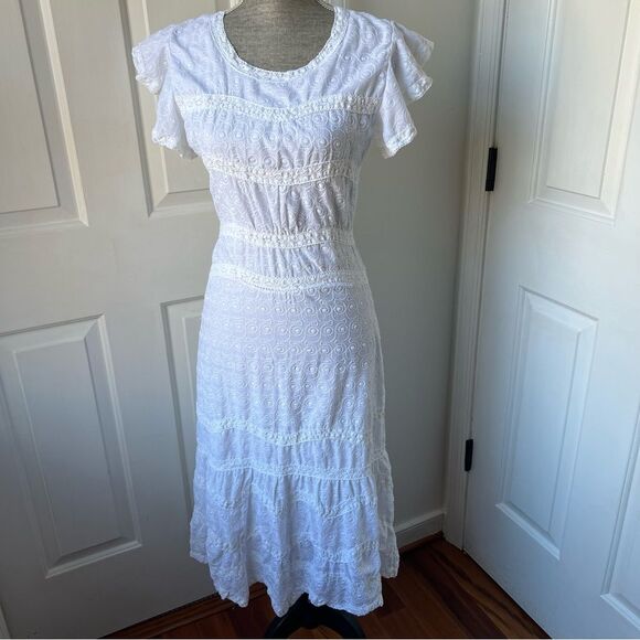 Melissa Odabash White Eyelet Midi Dress Sz Small - Picture 1 of 7